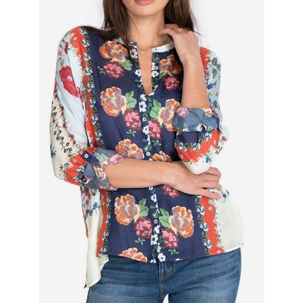 Johnny Was Kallipoe Button Up Floral Print Blouse Size M Silk‎ Bohemian - Picture 6 of 6